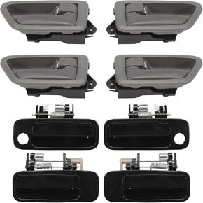 Exterior & Interior Door Handle Set Fit for 1997-2001 Camry, Front & Rear & Left & Right, 6922033040, 6921033040, 6927733020, 6927833020, Driver & Passenger Handle Gray