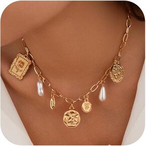 YANCHUN Charm Necklace Dainty Gold Necklace for Women Trendy Chunky Charm Paperclip Chain Necklace Western Jewelry Cowgirl Outfits for Women