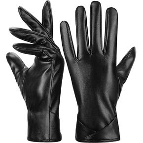 Aegend Genuine Sheepskin Leather Gloves for Women, Super Soft Warm Cashmere Lining Full Hand Touchscreen Anti-Slip Thermal