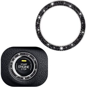 Car Engine Start Stop Decoration Ring, Sparkling Crystal Vehicle Push Button Start Sticker, Double Rhinestone Engine Ignition Button Decal, Universal Car Accessories (Black)