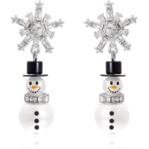 Christmas Earrings for Women Dainty Santa Hat Snowman Snowflake Drop Dangle Earrings Crystal Festival Holiday Christmas Jewelry
