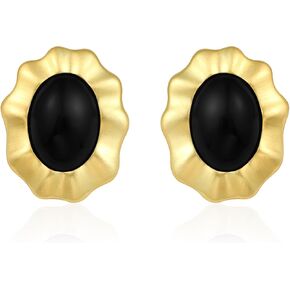 Chunky Gold Earrings for Women, Trendy Vintage 14K Gold Plated Black Cubic Zirconia Enamel Stud Statement Earrings Dupes Jewelry for Women Gifts for Her