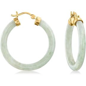 Ross-Simons Jade Hoop Earrings With 18kt Gold Over Sterling