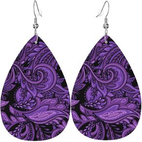 Purple Paisley Bandanna Faux Leather Teardrop Earrings for Women Drop Dangle Earrings Gift