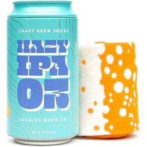 Luckies of London Craft Beer Socks For Men | Funny Socks In Can | Refreshingly Fun Mens Socks | Novelty Socks & Gifts For Men | Gifts for Dad | Beer Lover Crew Socks/Dress Socks: Hazy IPA/Orange