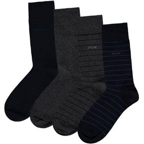 Men's Solid/Pattern Dress Crew Socks - 4 Pair Pack - Soft and Lightweight Cotton Comfort Shoe Size 7-13