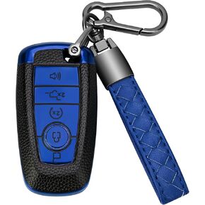 for Ford Key Fob Cover Soft TPU with Leather Keychain Key Case Shell Full Protection Compatible with Ford Explorer Mustang Fusion Escape F150 F250 F350 F450 F550 Edge 5 Button, Green in Saudi Arabia