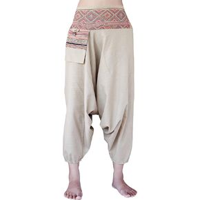 Hilltribe Striped Plain Aladdin Pants Waist with Pocket - Wood Brown sz L/XL
