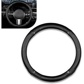 1 PC Car Universal Hand-Sewn Steering Wheel Cover for All Seasons, D-Shaped Carbon Fiber Non-Slip Sweat-Absorbent Breathable Steering Wheel Cover, Decorative Accessories, for Cars (Black)