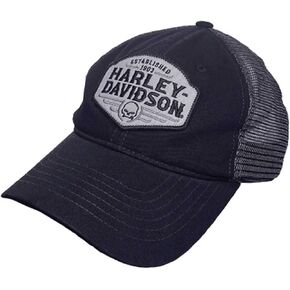 Harley-Davidson Men's Buckle Skull Adjustable Snapback Mesh Trucker Hat - Black