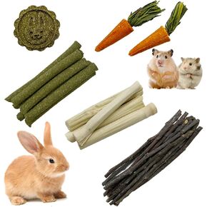 Bunny Chew Toys Natural Apple Wood Branches with Grass Balls and Grass Cake Improve Teeth Health Hamster Rabbit Chinchilla Teeth Grinding Treats (Bunny Chew Toys 5)