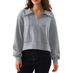 Amazhiyu Womens Cropped Quarter Zip Sweatshirts Long Sleeve Pullover Slightly Crop Tops