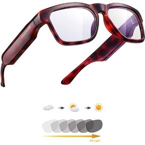 OhO Sunshnen Smart Glasses,128G MP3 Bluetooth Sunglasses with Open Ear Speaker,Indoor &Outdoor Sports,Transitional Bluelight Blocking Lens,Unisex