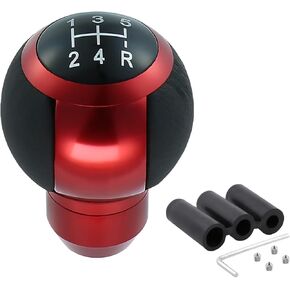 5 Speed Manual Shift Knob Leather Round Ball Gear Shifter Knobs Handle Transmissions Fit Most Manual Cars Truck SUV Vehicle (Red)
