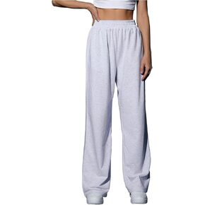 MakeMeChic Women's Elastic Waist Wide Leg Baggy Jogger Pants Athletic Trousers