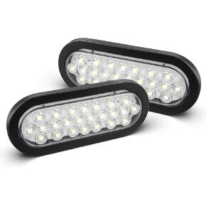 Oyviny 6 Inch Oval White LED Trailer Tail Lights with 24LEDs Super Bright Oval 6" Reverse/Backup Tail Lights with Flush Mount Grommets DOT SAE Certified for RV Truck, Bus, Trucks, 2PCS