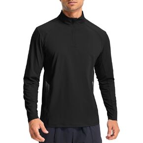 Libin Men's Running Shirts Quarter Zip Pullover Long Sleeve Quick Dry Athletic Workout Shirts Lightweight Sun Hiking Shirts
