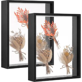 2 Pack 8 x 10in Pressed Flower Frame Wooden Dried Flower Frame Floating Wood Shadow Box Frame Double Acrylic Picture Frame for Dried Flower Plant Specimen DIY Artwork Display Frame for Tabletop Decor
