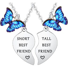 Funny Tall Best Friend Short Best Friend Necklace Friendship Gifts for Women 2PCs Best Friend Heart Matching Pendant Necklace Set Best Friend Christmas Birthday Gifts for Friends Bestie Sister Gifts Butterfly Charm Necklace Gifts Jewelry