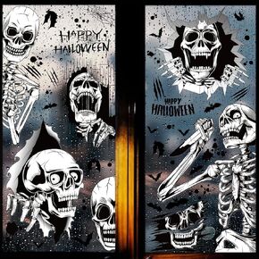 Halloween Scary Window Clings Decals Halloween Window Decorations for Glass Window, Double-Side Hand-Drawn 3D Halloween Skeleton Window Stickers for Party Decorations