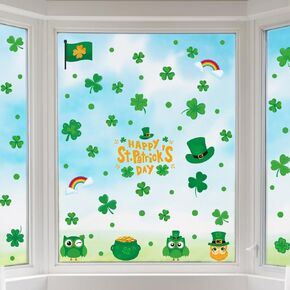 St Patrick's Day Decorations 98 Pcs Shamrock Window Clings Decals Four Leaf Clover Window Stickers Irish Shamrock Happy St. Patrick's Day Party Ornaments