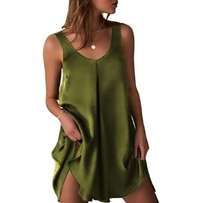 Ekouaer Women's Sleeveless V Neck Satin Nightgown