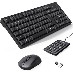 Wireless Keyboard and Mouse Combo-Full Size QWERTY Layout 2.4G Stereo Keycap Ergonomically Designed Mechanical Keyboard Set for Windows, PC,Laptop, Notebook,Computer with USB-A&USB-C 2-in-1 Receiver