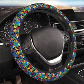 Colorful Autism Awareness Steering Wheel Covers, Cute Thickened Steering Wheel Cover for Men Women, Car Accessories