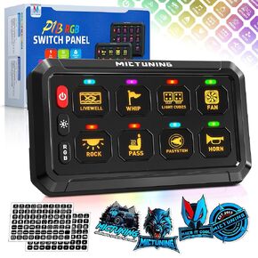لوحة مفاتيح MICTUNING P1B RGB 8 Gang، متعددة الوظائف تبديل مؤقت فلاش ستروب نابض التبديل مع إيقاف الإضاءة الخلفية، صندوق نظام التحكم في دائرة السطوع 5 مستويات للشاحنة RV الطرق الوعرة البحرية