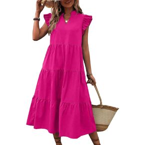 SweatyRocks Women's Cap Sleeve Ruffle Hem Long Dress V Neck High Waist Smock Dresses