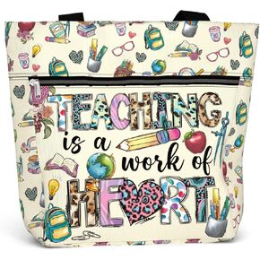 84hoods Large Tote Bag for Women Teacher. Aesthetic Shoulder Bag with Pockets and Zipper for Work. Gift for Teacher.