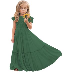 Boho Toddler Flower Girls Dresses for Wedding Lace Embroidery Bridesmaid Dresses Long Chiffon Party Dresses PT126