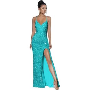 Spaghetti Straps Sequin Prom Dresses 2025 Mermaid Formal Evening Gown V Neck Sparkly Party Dress with Slit