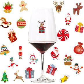 AUOCATTAIL 72 Pcs Christmas Window Stickers Xmas Wine Glass Markers Goblet Static Cling Stickers Reusable Portable Champagne Wine Charms Santa Elk Christmas Tree Bell Decorations for Wine Party Tags