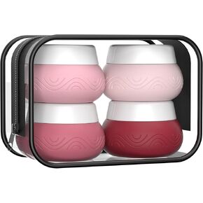 Aveniee Travel Containers for Toiletries, 1oz Travel Size Container for Cream Silicone Travel Jars with Clear Bag, Leak-proof Small Cosmetic Lotion Face Cream Containers TSA Approved - 4 Pack,Pink