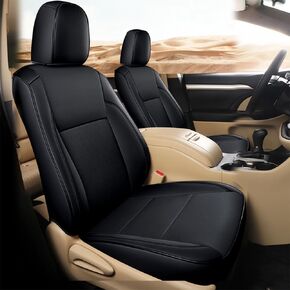 Custom Fit Highlander Car Seat Covers for Select Toyota Highlander 2020 2021 2022 2023 2024 -Three Rows, Second Row 40/60 Split, 8 Seats,Leather (Black)