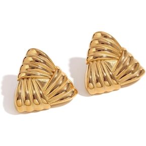 Striped Stud Earrings Flow Teardrop/Triangle/Petal Shaped, Unique Cast Stripe Fashion Personalized Glossy Earrings, Stainless Steel 18k Gold Steel Color Minimalist Earrings for Women,