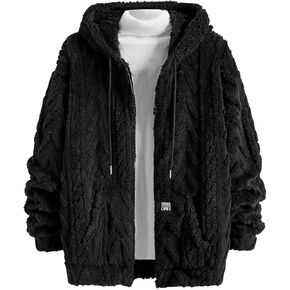 Verdusa Men's Zip Up Hoodies Fuzzy Fleece Jacket Long Sleeve Hooded Jackets Winter Coats Warm Outwear