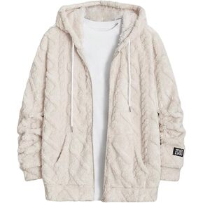 Verdusa Men's Zip Up Hoodies Fuzzy Fleece Jacket Long Sleeve Hooded Jackets Winter Coats Warm Outwear
