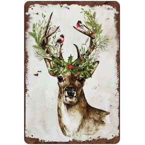Retro New Metal Sign Winter Metal Deer Vintage Tin Sign Christmas Holly for Home IndoorOutdoor Home Decor Farmhouse Christmas Decor Porch Christmas Decor 8 x 12 In