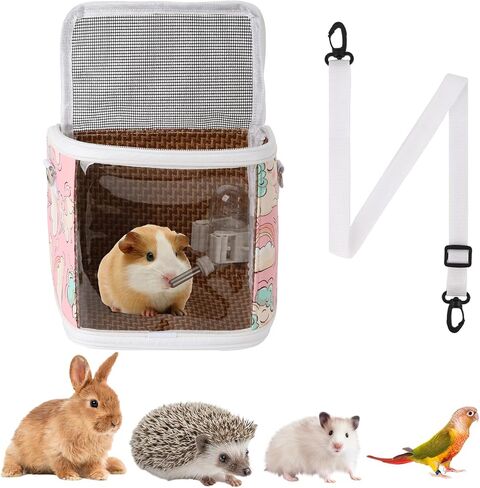 Guinea Pig Carrier Bag with Water Bottle，Travel Portable Small Animal Carrier Sling Pouch, Clear Window Carrier Backpack for Hamster Bunny Gerbil Hedgehog Sugar Glider Lizard Bird.(Blue) in Saudi Arabia