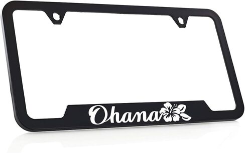 Ohana License Plate Frame Car Tag Holder - Enjoy Our Aloha Spirit Floral Tropical Hawaiian Hibiscus Beach Paradise Aloha Mahalo Paradise Frame - UV Printed Plastic Frame - Qty 1 in Kuwait