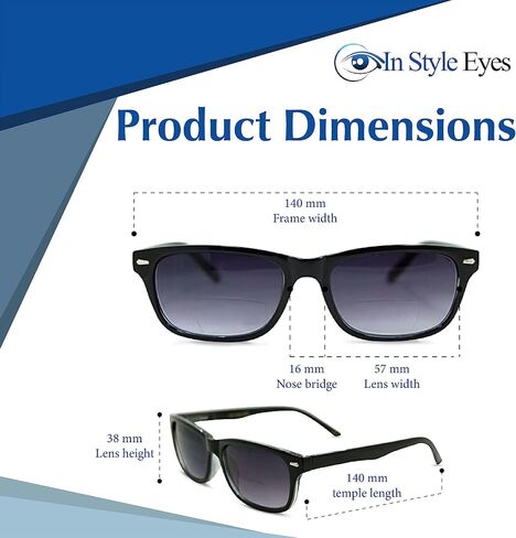 Seymore Retro Bifocal Sunglasses - Full-Rimmed, Rectangle Frame Cheater Glasses - Non-Polarized Aspheric Lens in Kuwait
