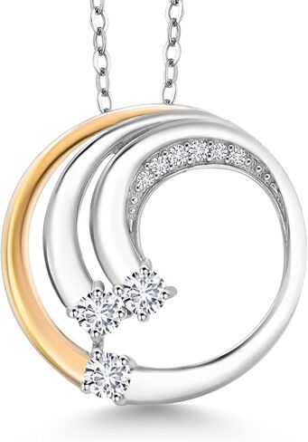 Gem Stone King 925 Silver and 10K Yellow Gold Gemstone Birthstone and White Lab Grown Diamond Spiral Wave 3 Stone Pendant Necklace For Women with 18 Inch Chain in Saudi Arabia