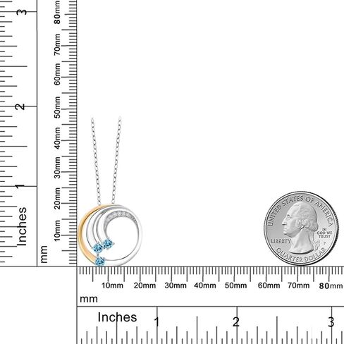 Gem Stone King 925 Silver and 10K Yellow Gold Gemstone Birthstone and White Lab Grown Diamond Spiral Wave 3 Stone Pendant Necklace For Women with 18 Inch Chain in Saudi Arabia