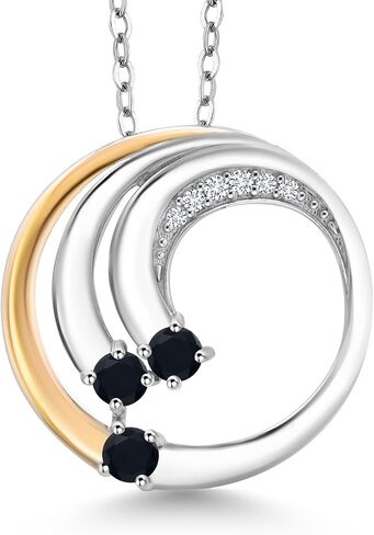 Gem Stone King 925 Silver and 10K Yellow Gold Gemstone Birthstone and White Lab Grown Diamond Spiral Wave 3 Stone Pendant Necklace For Women with 18 Inch Chain in Saudi Arabia