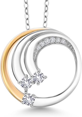 Gem Stone King 925 Silver and 10K Yellow Gold Gemstone Birthstone and White Lab Grown Diamond Spiral Wave 3 Stone Pendant Necklace For Women with 18 Inch Chain in Saudi Arabia