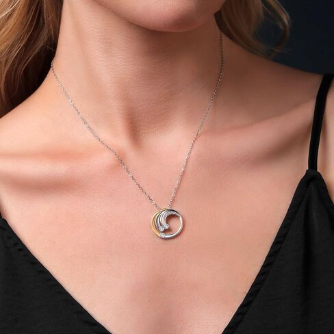 Gem Stone King 925 Silver and 10K Yellow Gold Gemstone Birthstone and White Lab Grown Diamond Spiral Wave 3 Stone Pendant Necklace For Women with 18 Inch Chain in Saudi Arabia