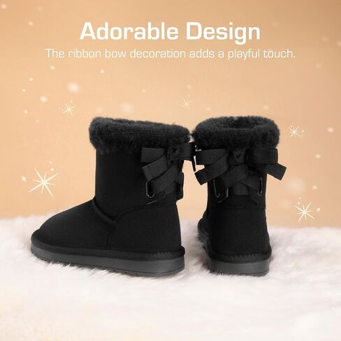 DREAM PAIRS Girls Boots Kids Winter Faux Fur Warm Snow Ankle FuzzyChic Kid's Bow Boots for Toddler/Little Kid in Saudi Arabia