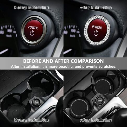 Ouzorp Car Cup Holder Coaster with Push Start Button Bling [4Pcs], Bling Crystal Rhinestone Car Interior Accessories (Silver) in Kuwait